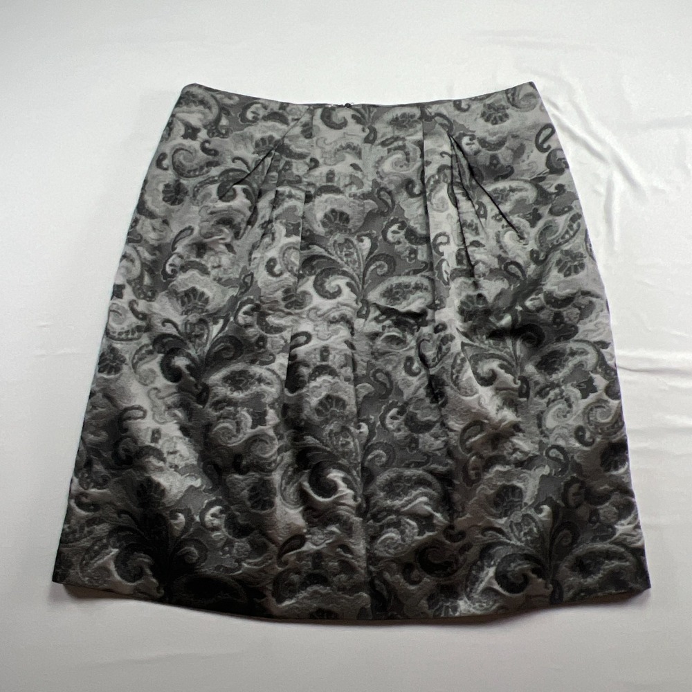 Brooks Brothers A Line Skirt Womens 10 Charcoal Gray Paisley Pleated Back Zip
